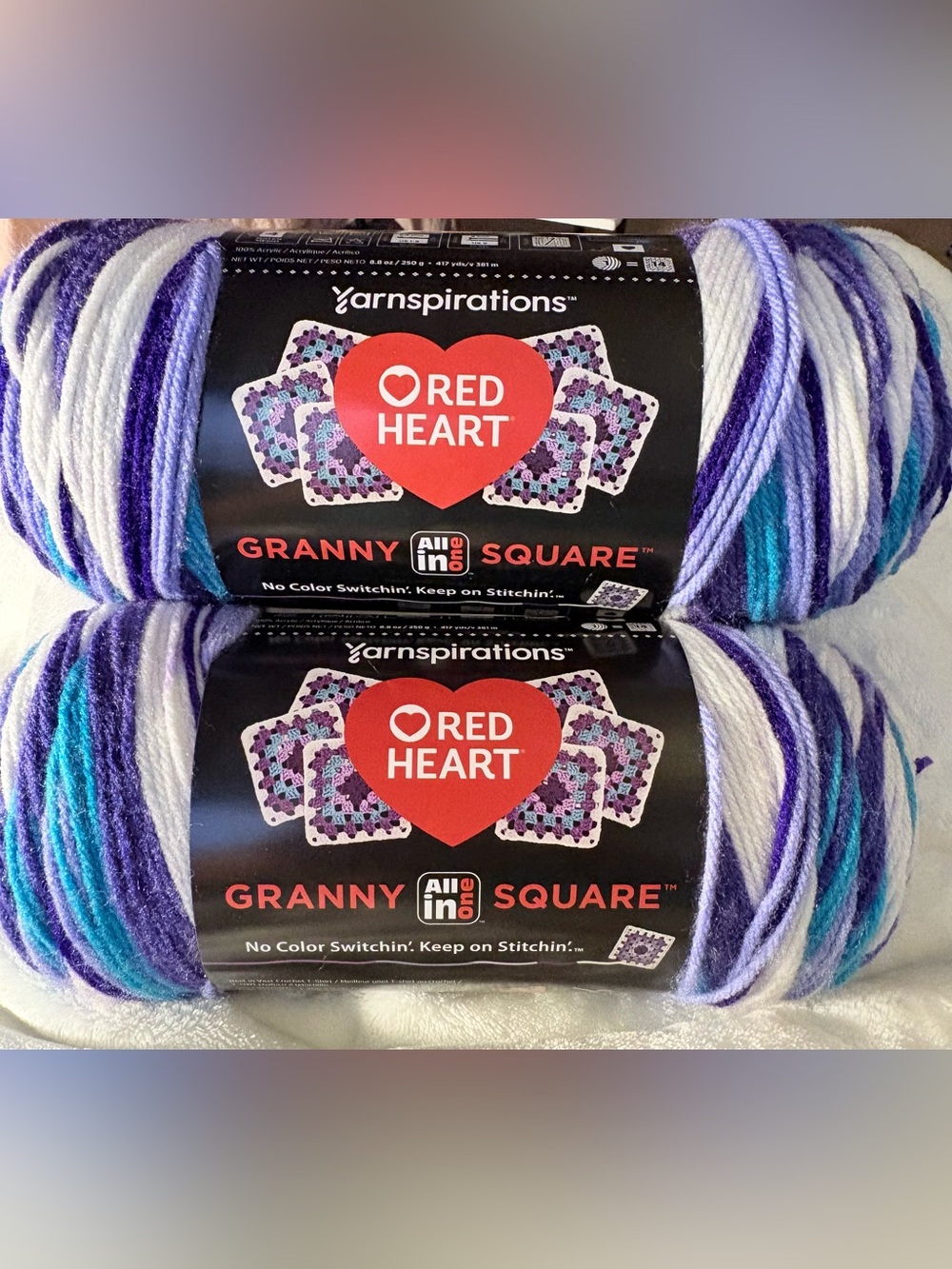 Yarnspirations Red Heart Granny Square - Soft White Amethyst -2 Skeins NWT